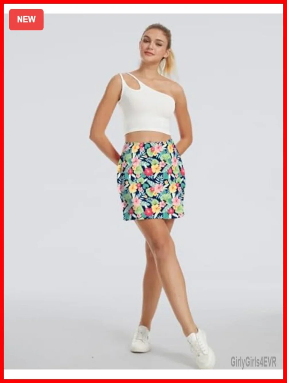 High Waisted Skort with 4 Pockets, Side Slit, Mesh Built-in Shorts, Athletic